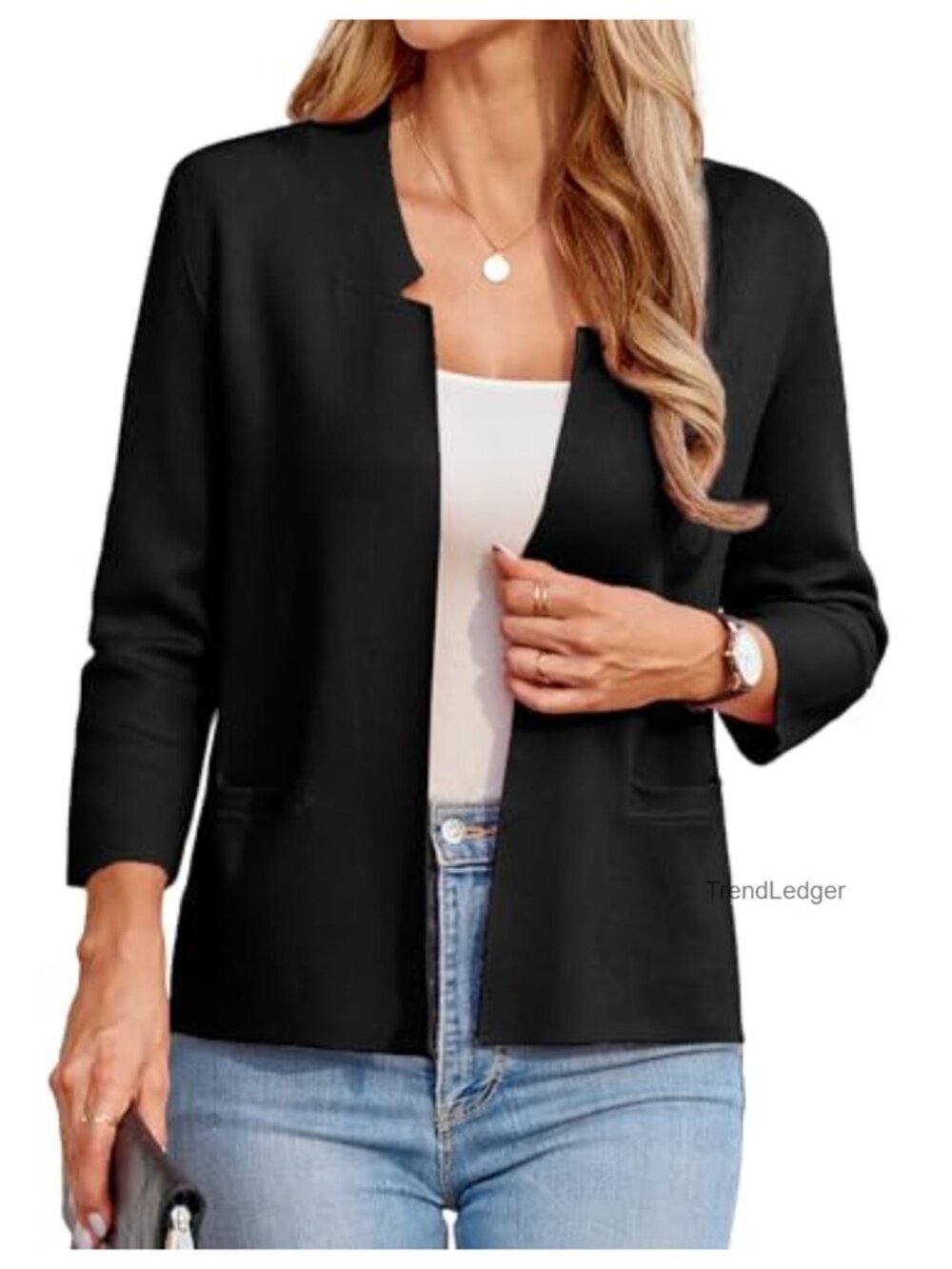 Knit Sweater Blazer Jacket 3/4 Sleeve Cropped Business Casual Workwear